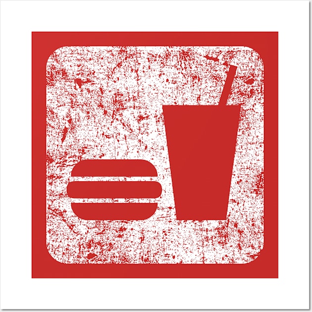 Food Sign with Burger and Drink - Distressed Wall Art by PsychicCat